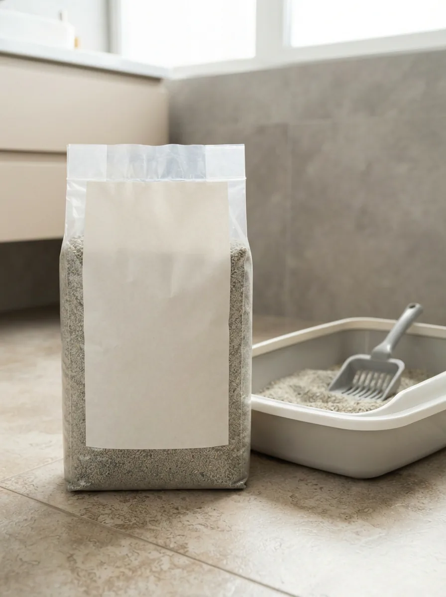 15-Liter-Beutel mit MultiFit ultra comfort Klumpstreu neben einer offenen Katzentoilette
